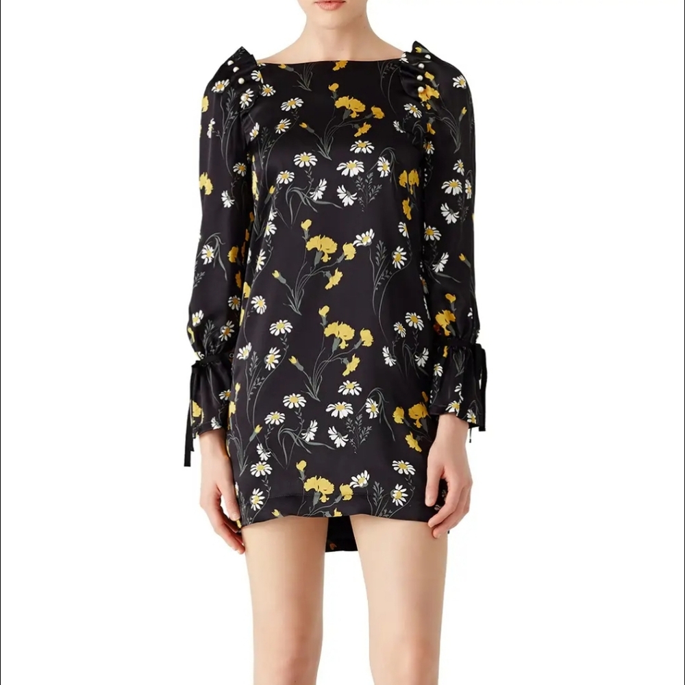Mother Of Pearl Black Silk Floral Long Sleeve Mini Dress